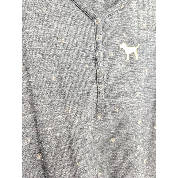VTG Y2K Victorias Secret PINK Gray Thermal Waffle Logo Henley Sleep Shirt Small - Picture 5 of 9